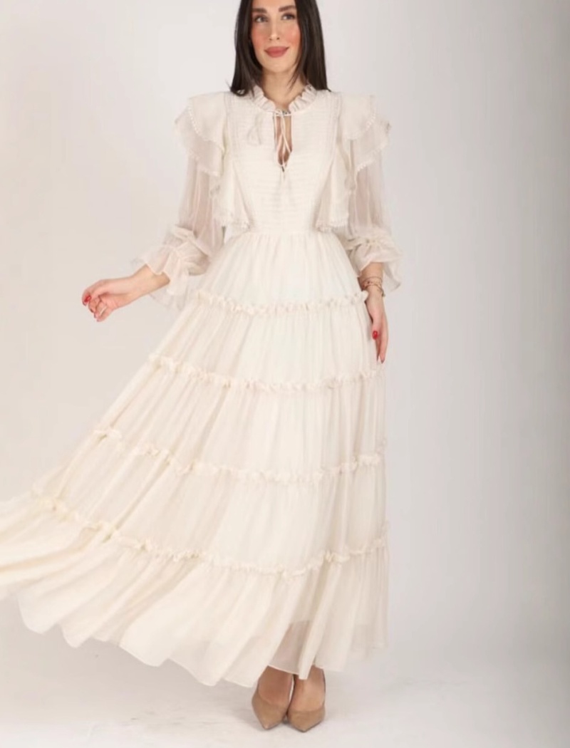 Splice elegant wood ear dress spring big skirt long dress