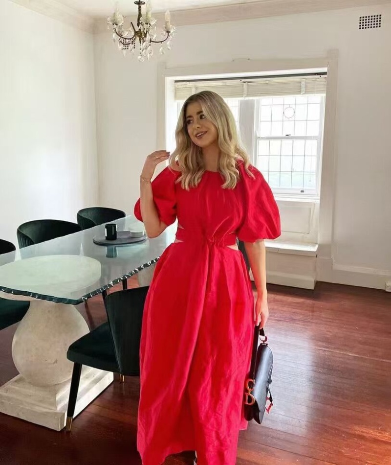 Sexy puff sleeve dress bandage round neck long dress