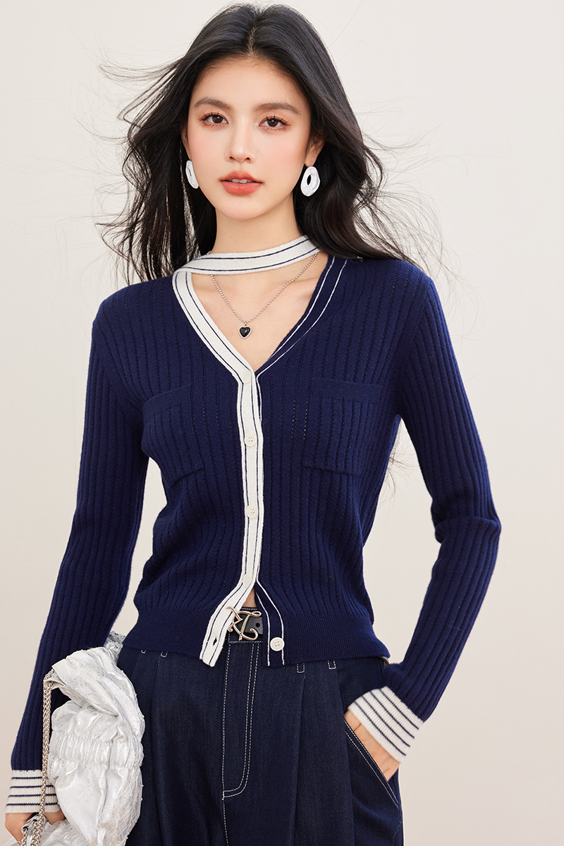 Wool spring mixed colors sweater halter knitted cardigan