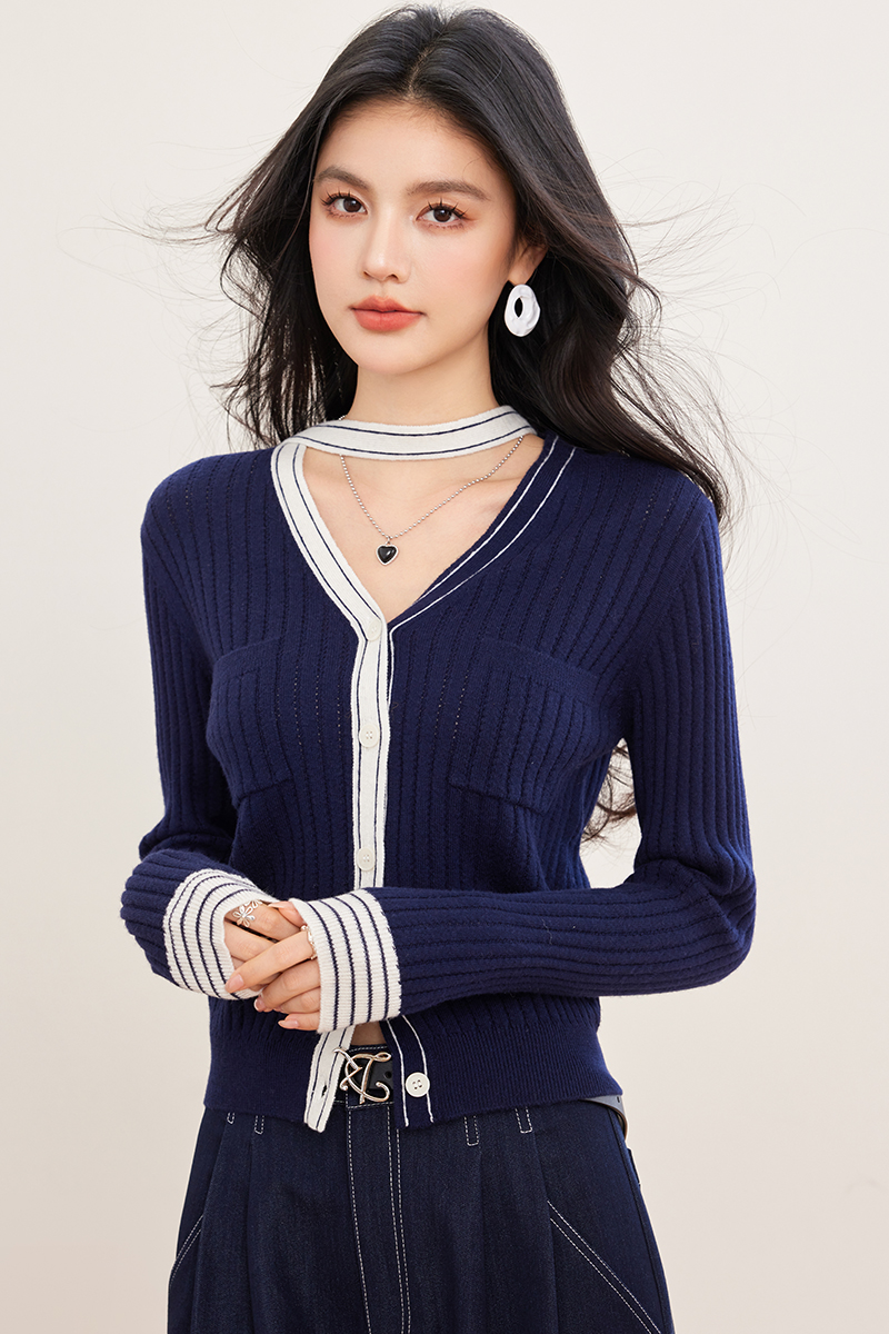 Wool spring mixed colors sweater halter knitted cardigan