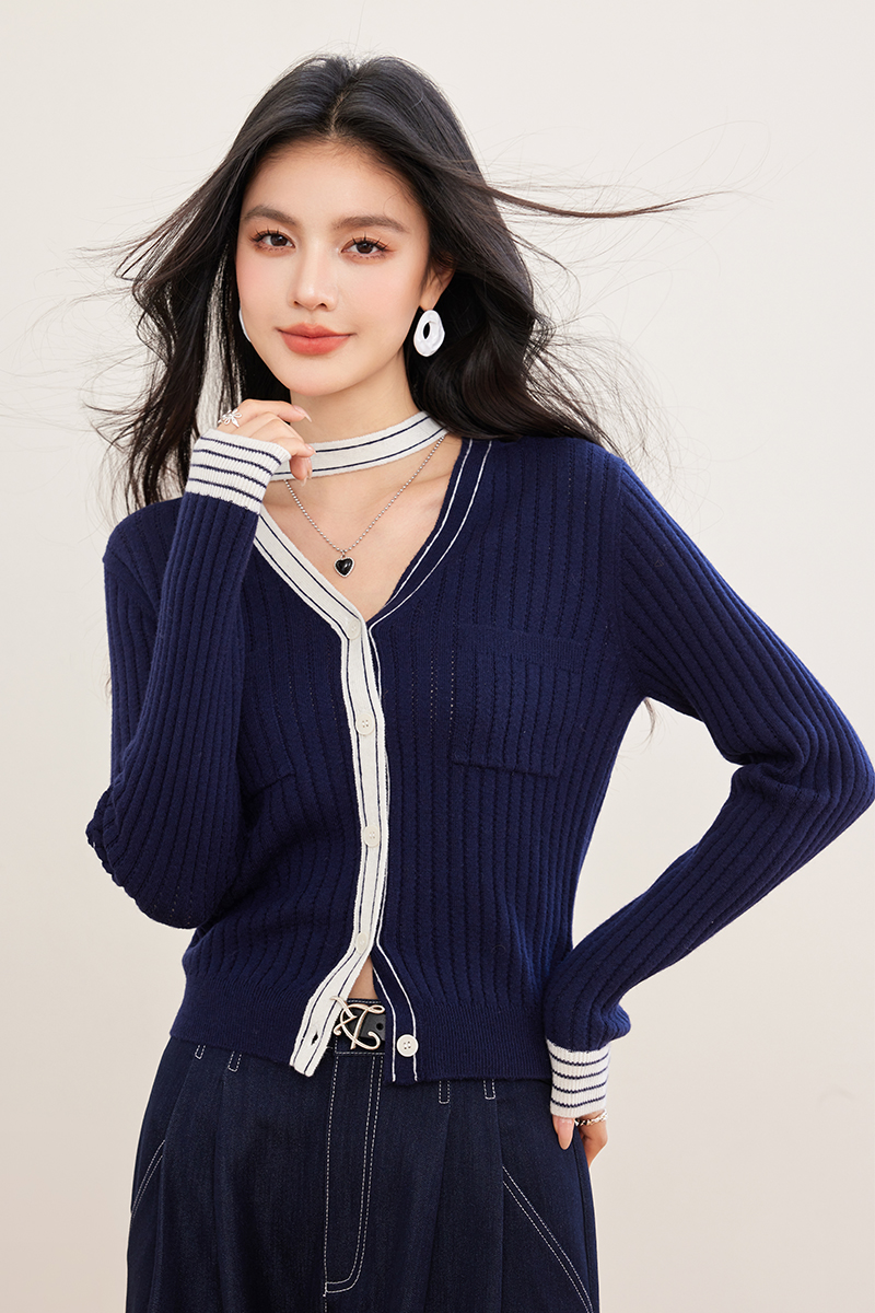 Wool spring mixed colors sweater halter knitted cardigan