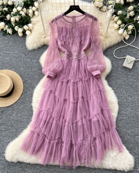 Sequins lady gauze pinched waist spring dress