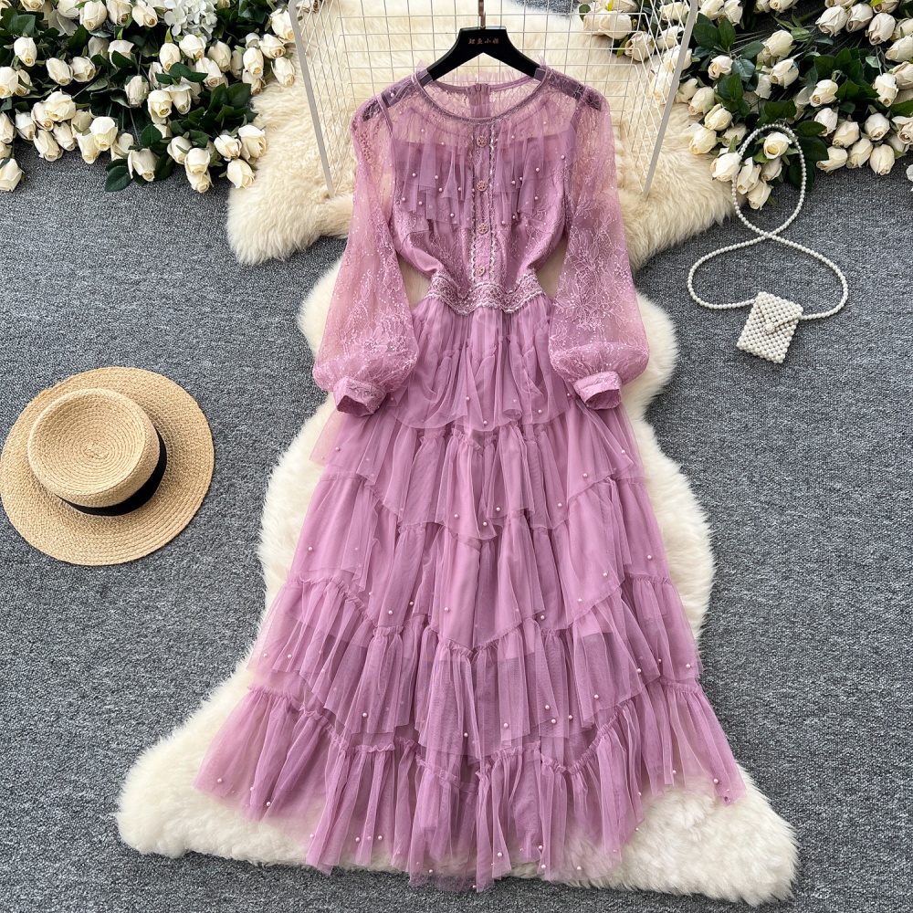 Sequins lady gauze pinched waist spring dress