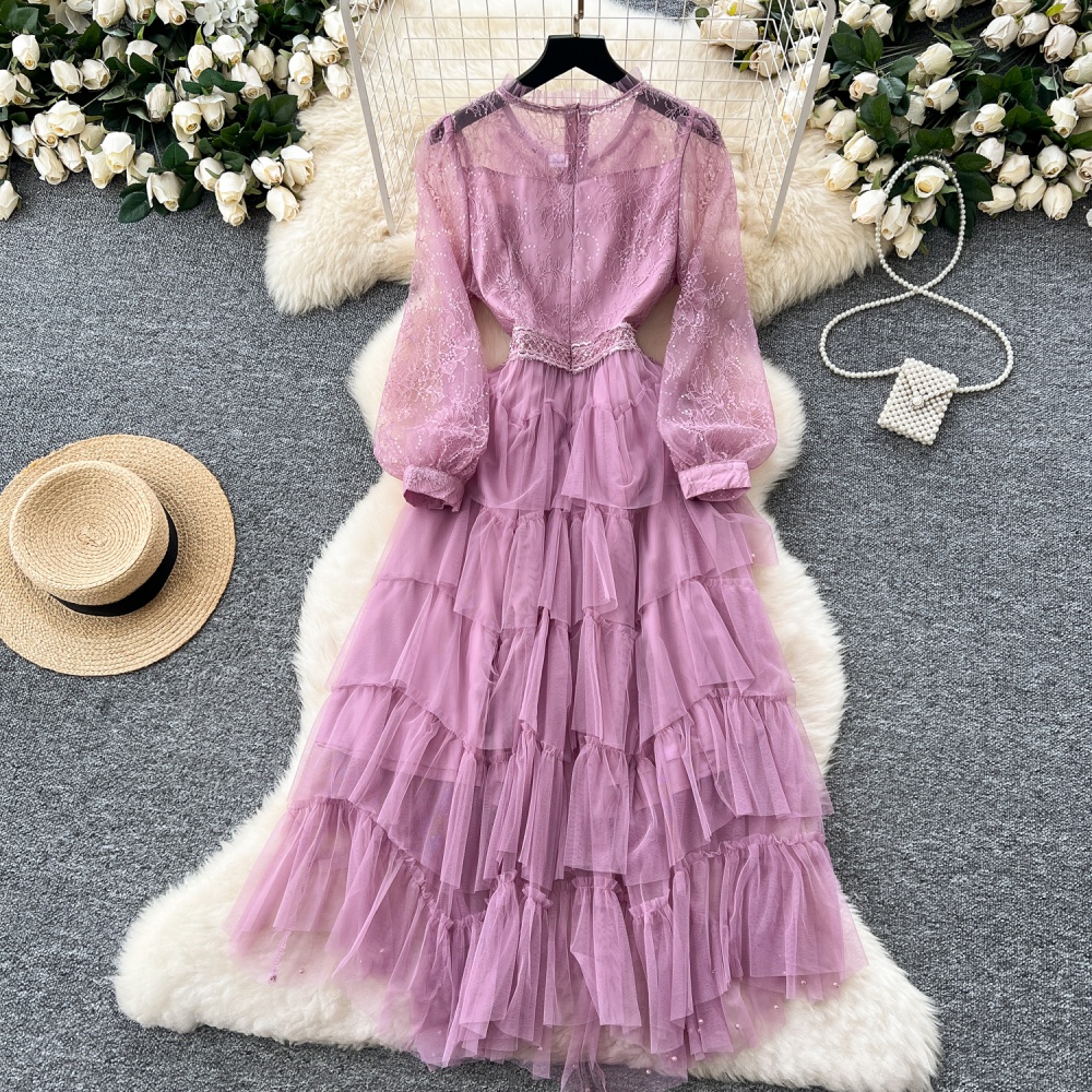 Sequins lady gauze pinched waist spring dress