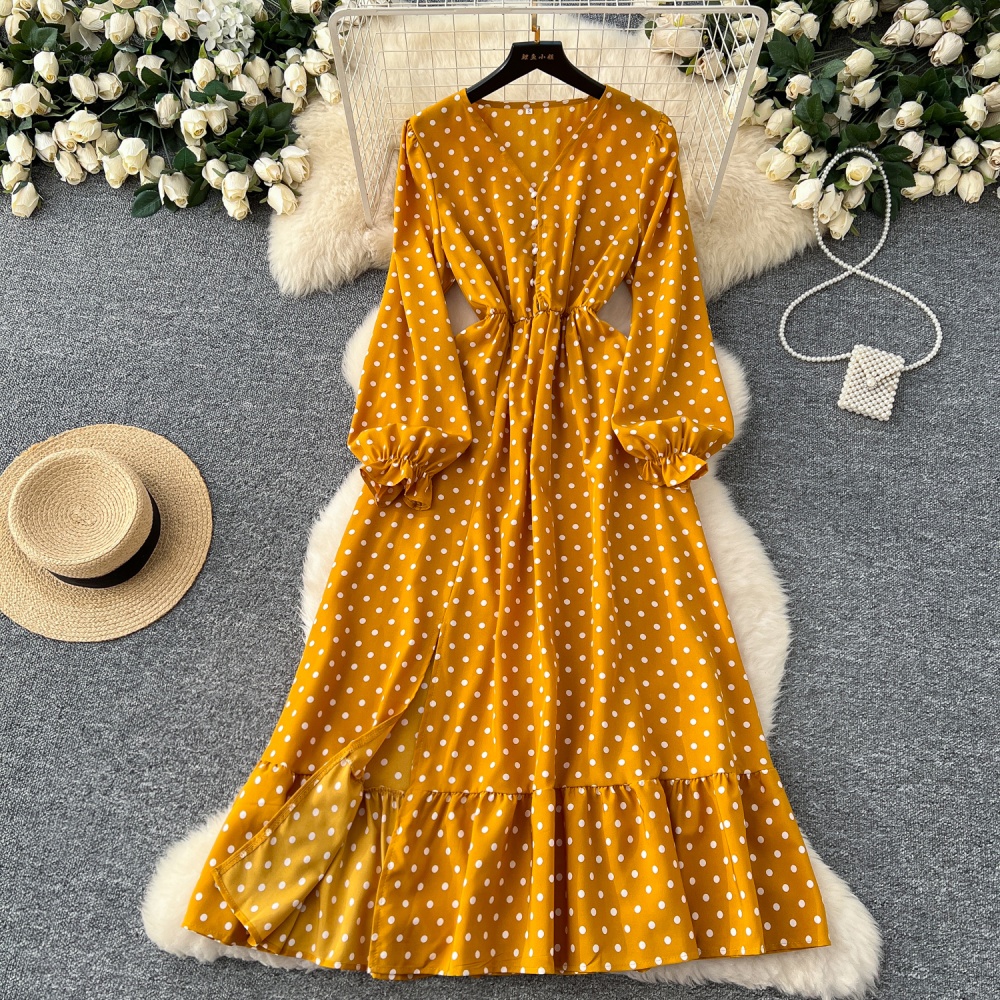 Long sleeve split long dress chiffon dress for women