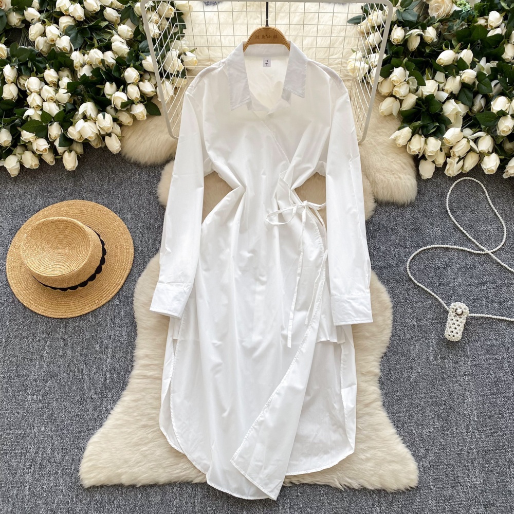 Pinched waist irregular shirt frenum Korean style dress