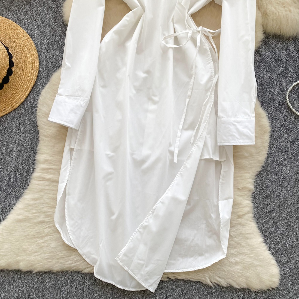 Pinched waist irregular shirt frenum Korean style dress