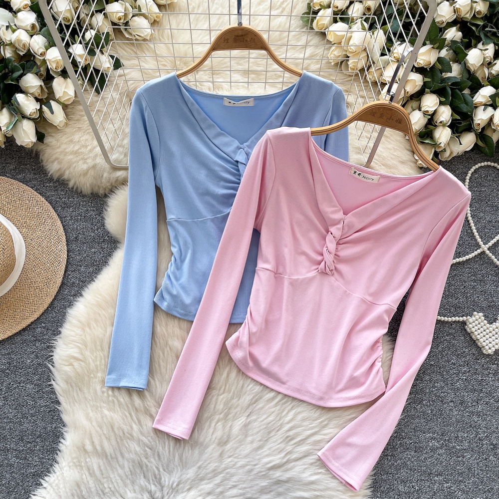 Simple light luxury T-shirt V-neck minimalist tops for women