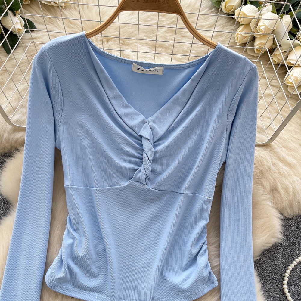 Simple light luxury T-shirt V-neck minimalist tops for women