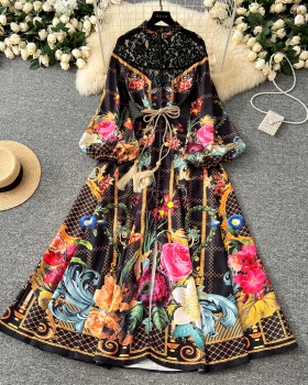 Gauze court style dress printing long dress for women