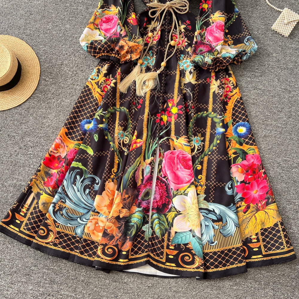 Gauze court style dress printing long dress for women