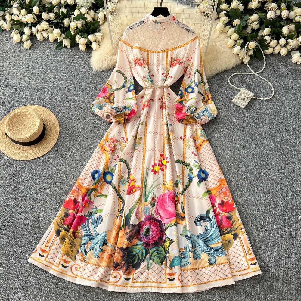 Gauze court style dress printing long dress for women