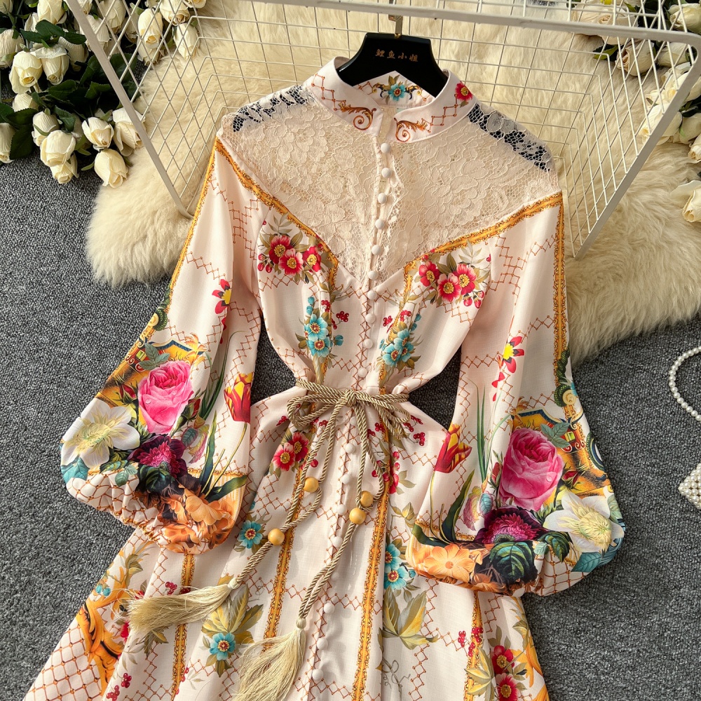 Gauze court style dress printing long dress for women