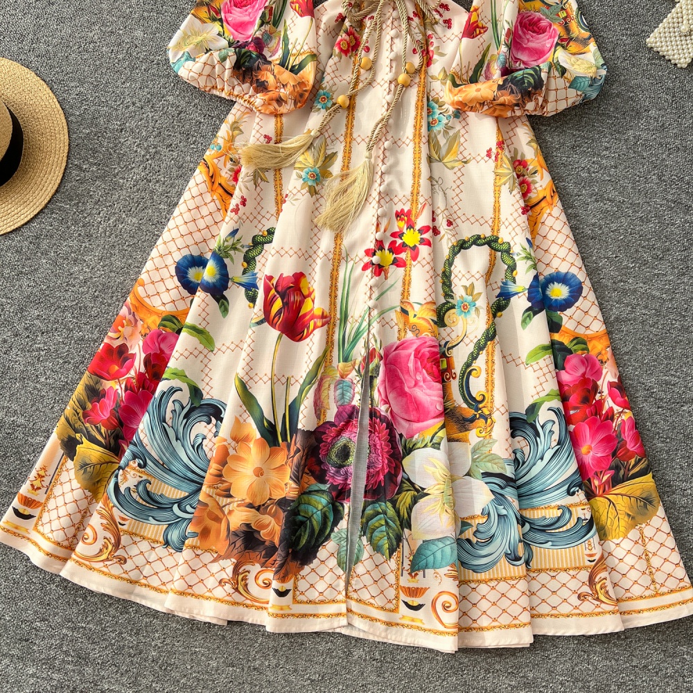 Gauze court style dress printing long dress for women