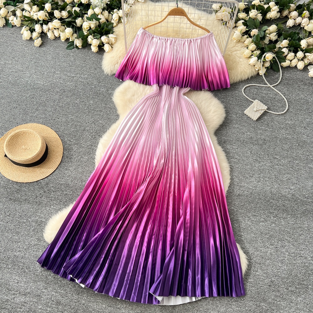 Flat shoulder long dress temperament dress for women