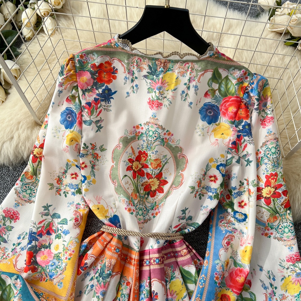 Printing puff sleeve temperament France style dress