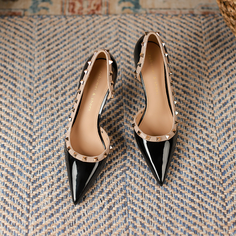 Pointed rivet high-heeled shoes fine-root low shoes for women