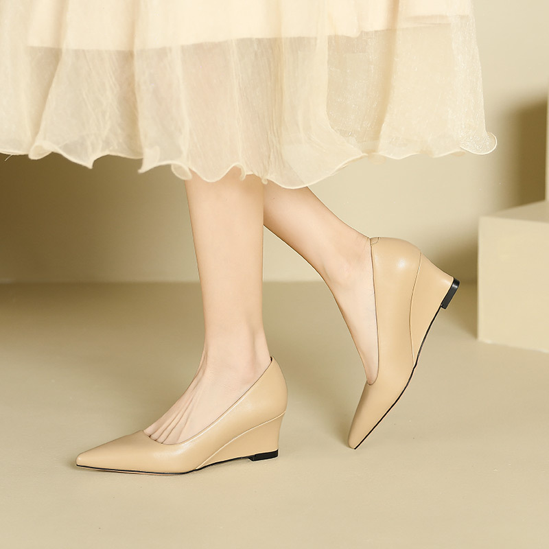 Slipsole low high-heeled shoes thick crust pure shoes