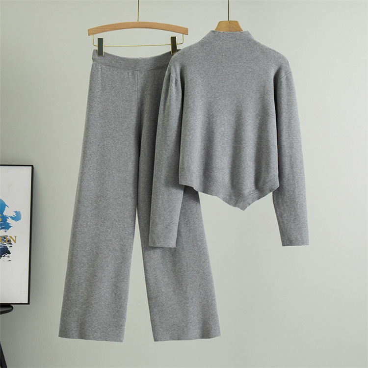 Irregular wide leg pants sweater 2pcs set for women