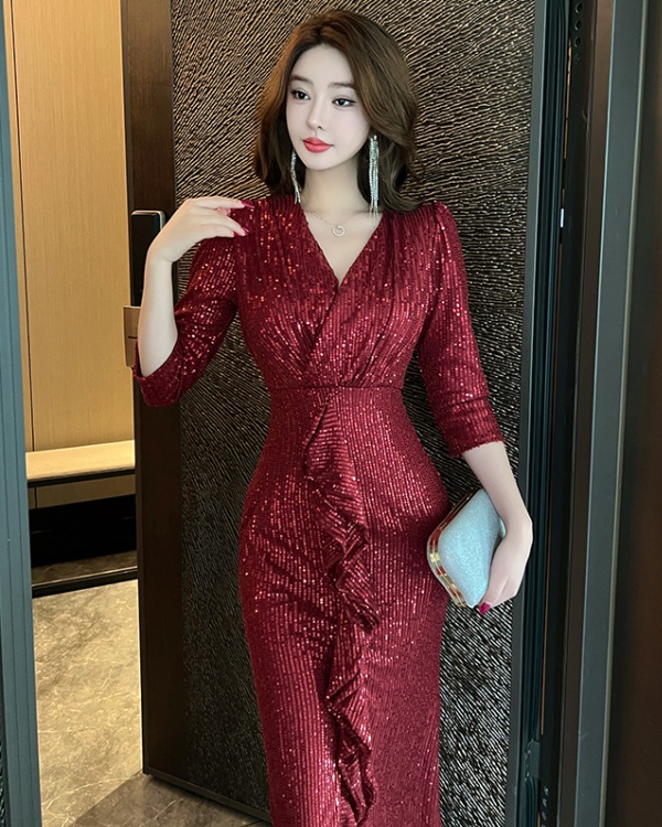 Sequins sexy slim dress mermaid temperament evening dress