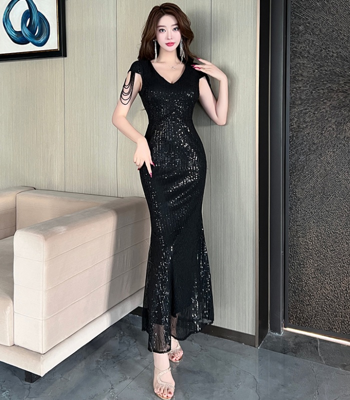 Banquet mermaid long dress tassels evening dress for women