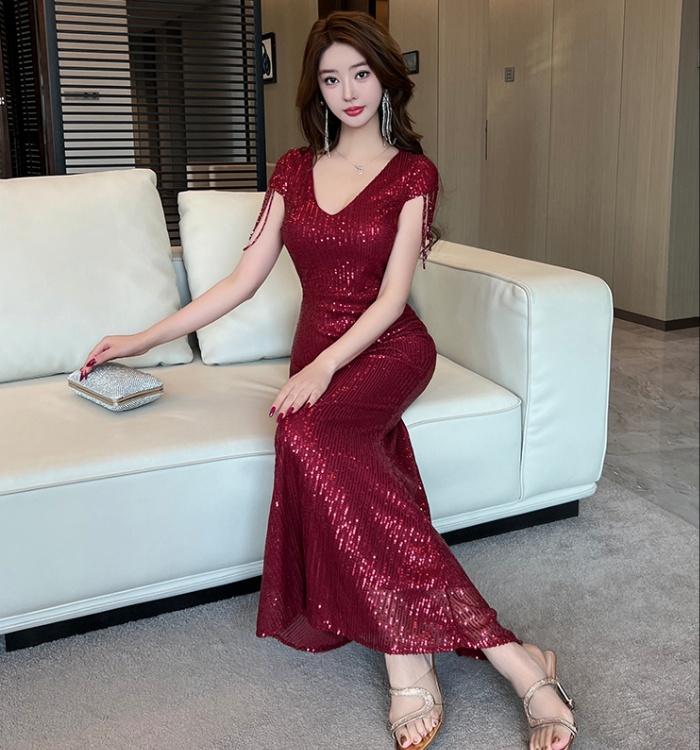 Banquet mermaid long dress tassels evening dress for women