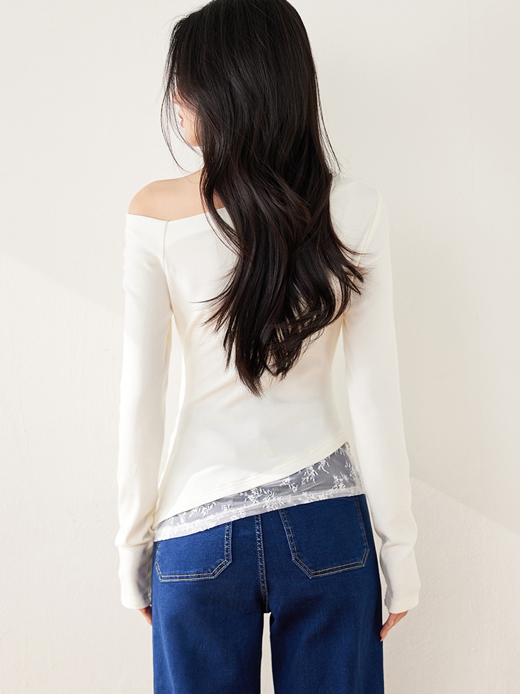 White flat shoulder tops Pseudo-two bottoming shirt for women