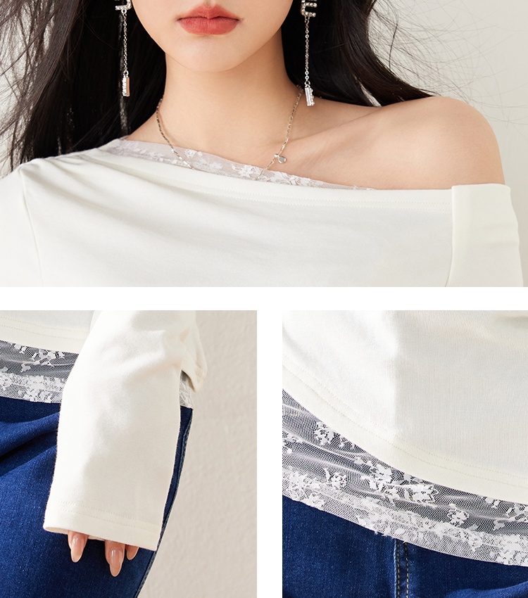 White flat shoulder tops Pseudo-two bottoming shirt for women