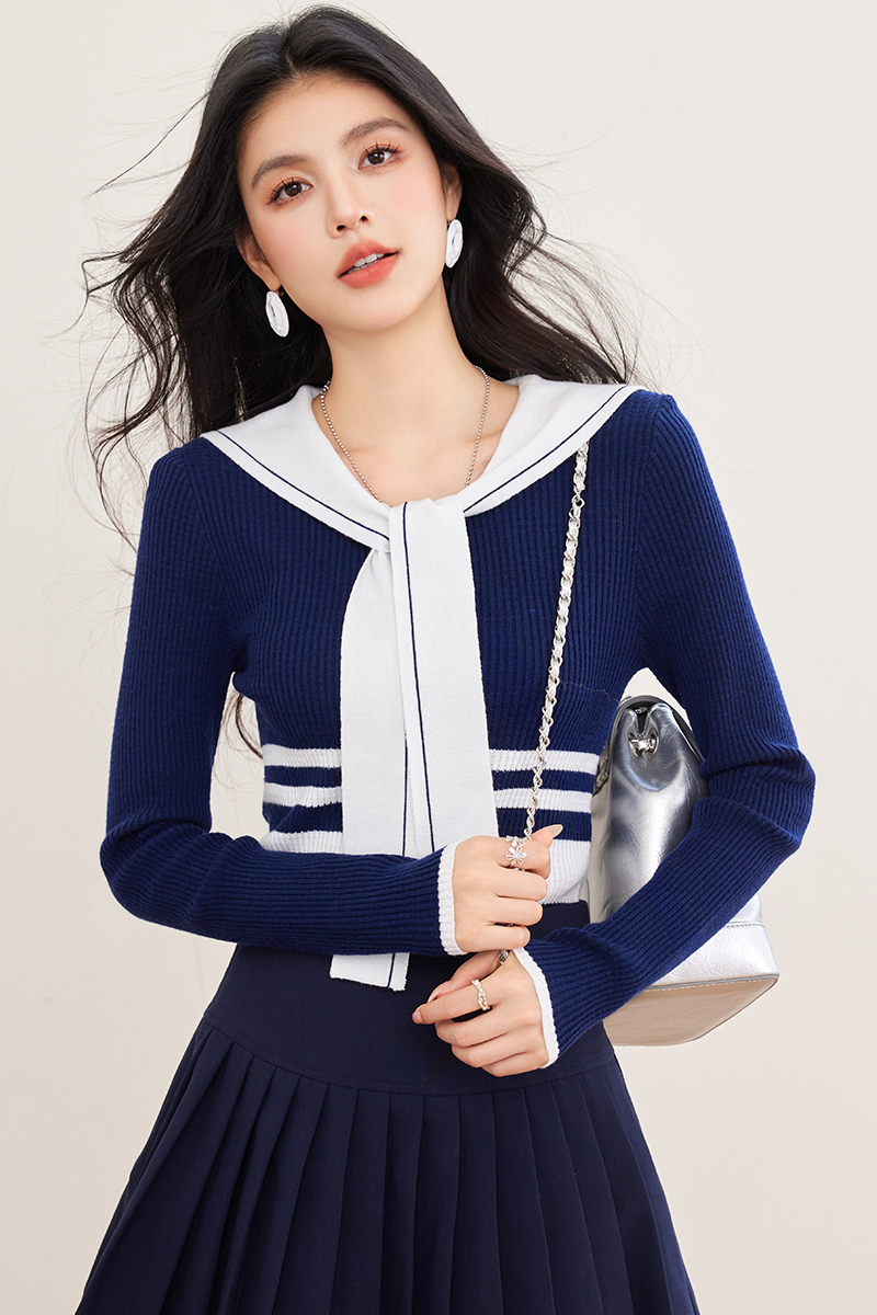 Navy style show young tops playful small shirt