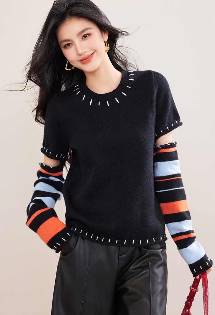 Splice black mixed colors sweater stripe niche tops for women