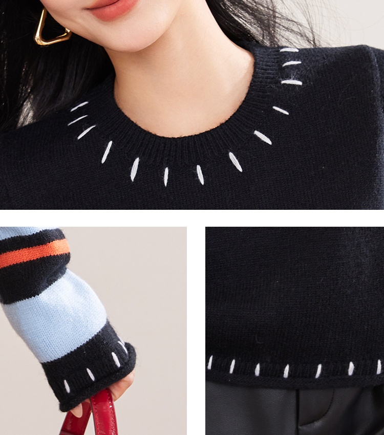 Splice black mixed colors sweater stripe niche tops for women