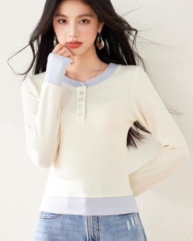 Long sleeve short T-shirt bottoming slim tops for women