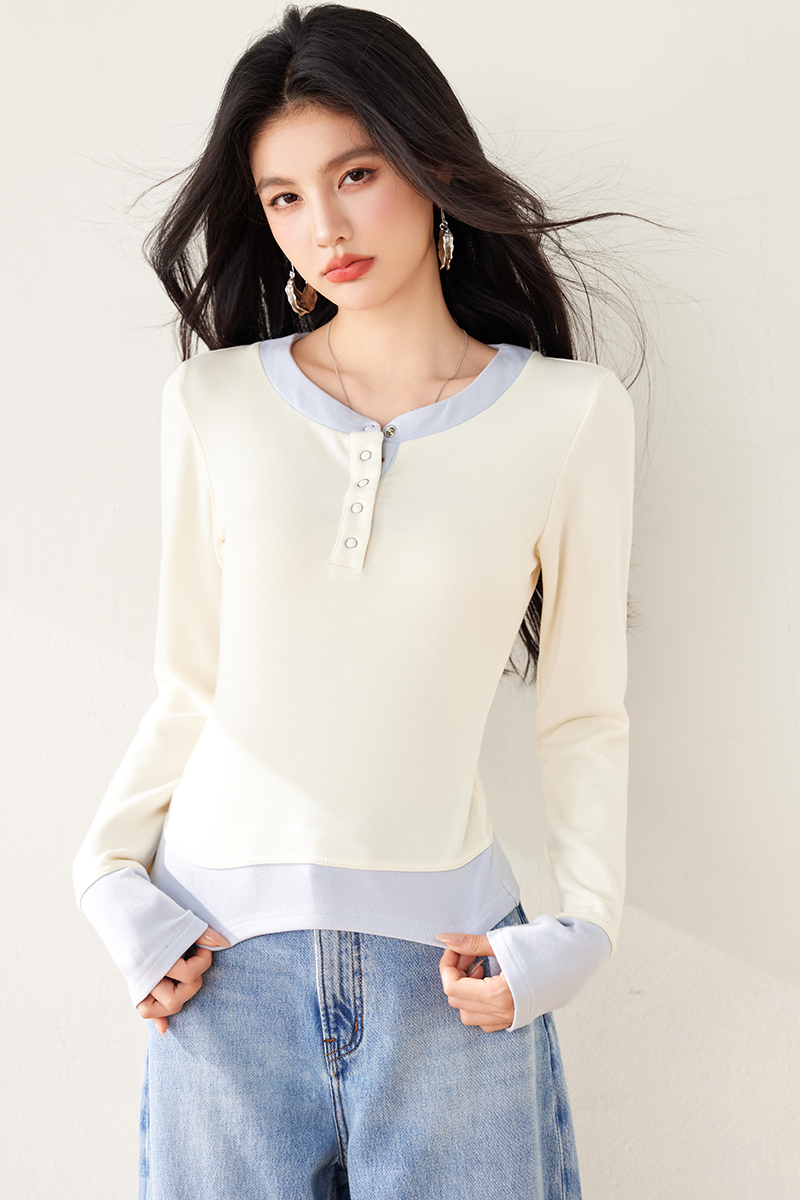 Long sleeve short T-shirt bottoming slim tops for women