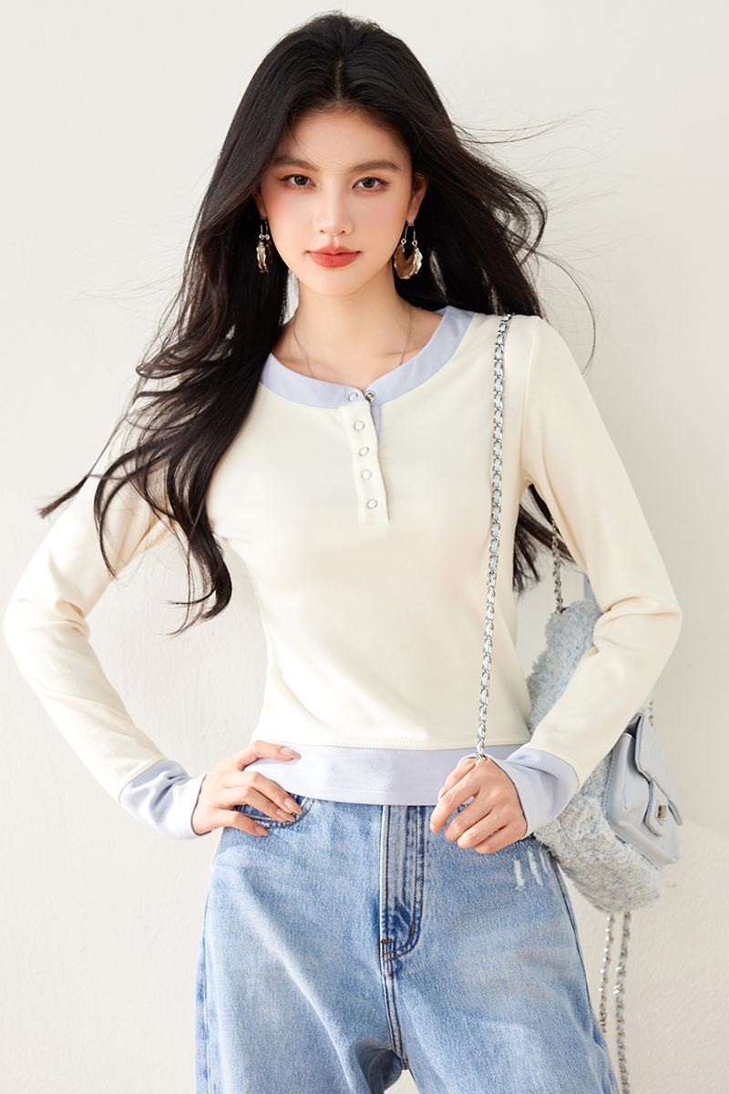 Long sleeve short T-shirt bottoming slim tops for women