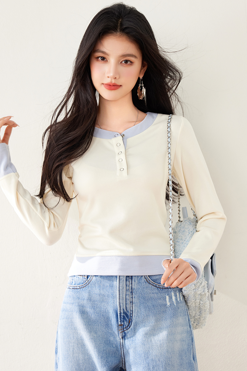 Long sleeve short T-shirt bottoming slim tops for women