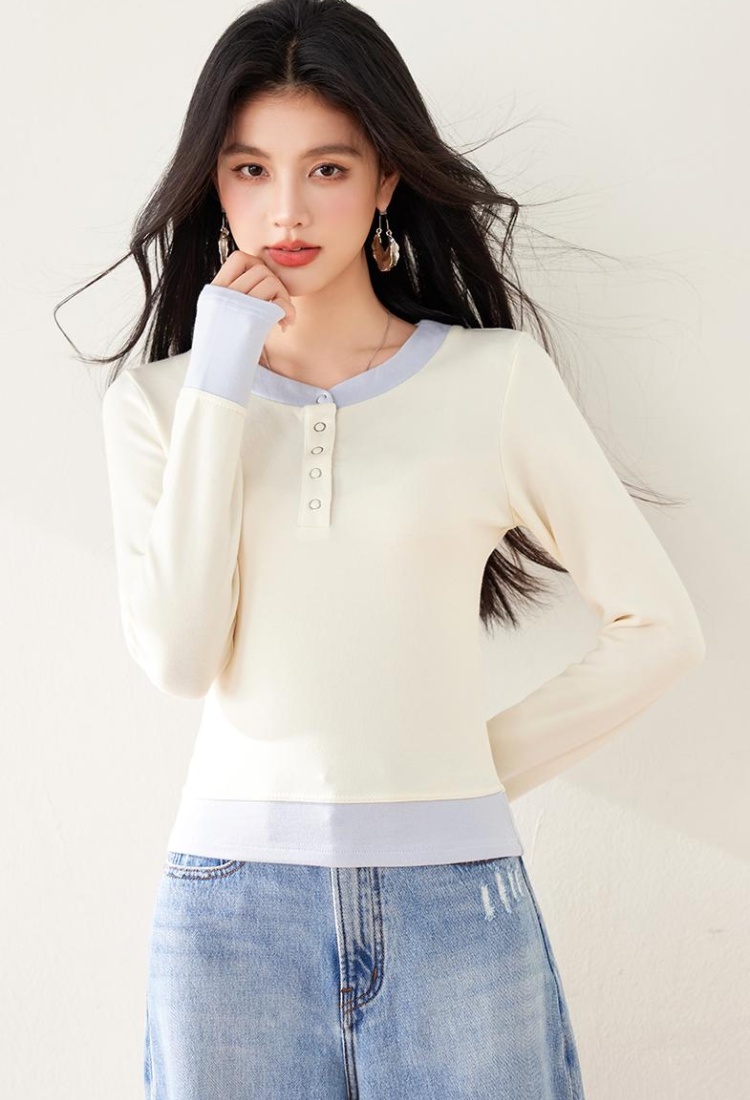 Long sleeve short T-shirt bottoming slim tops for women