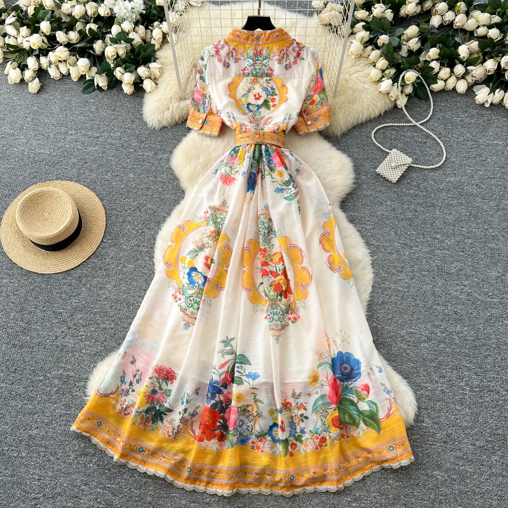 European style dress printing long dress for women