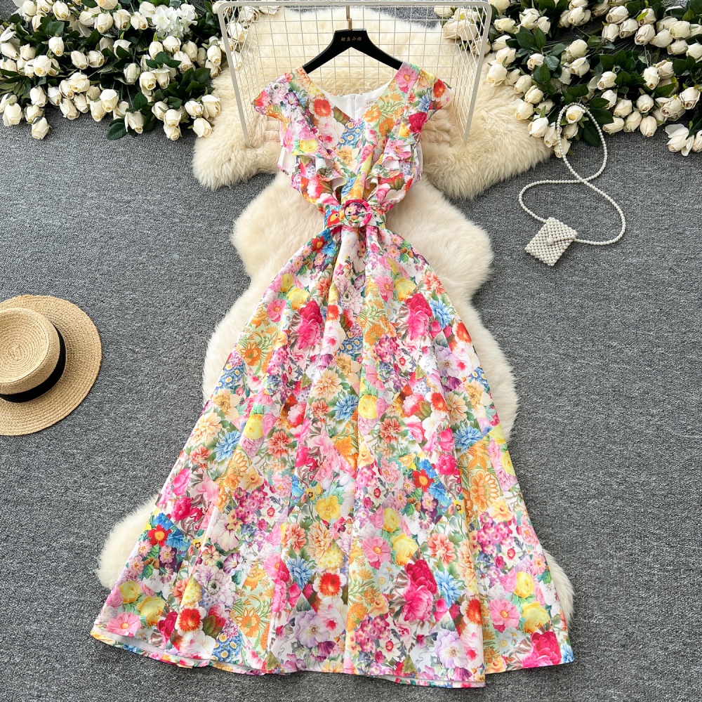 Temperament romantic long dress printing dress for women