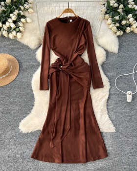 Spring France style fold formal dress slim pinched waist dress