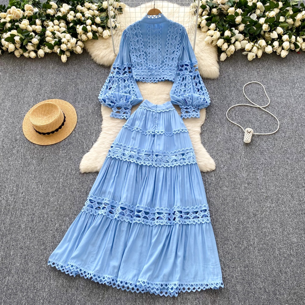 Lace court style France style skirt high waist spring tops a set