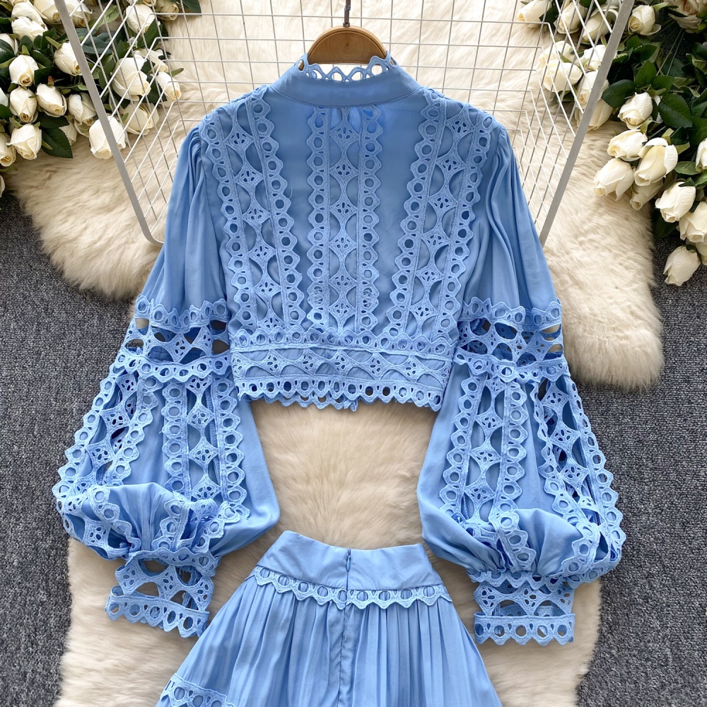 Lace court style France style skirt high waist spring tops a set