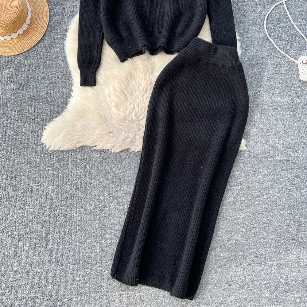 Hooded sweater high waist skirt 2pcs set for women