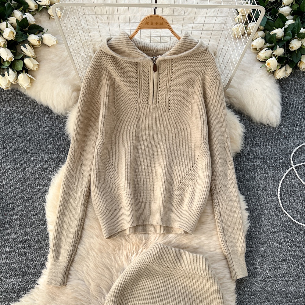 Hooded sweater high waist skirt 2pcs set for women