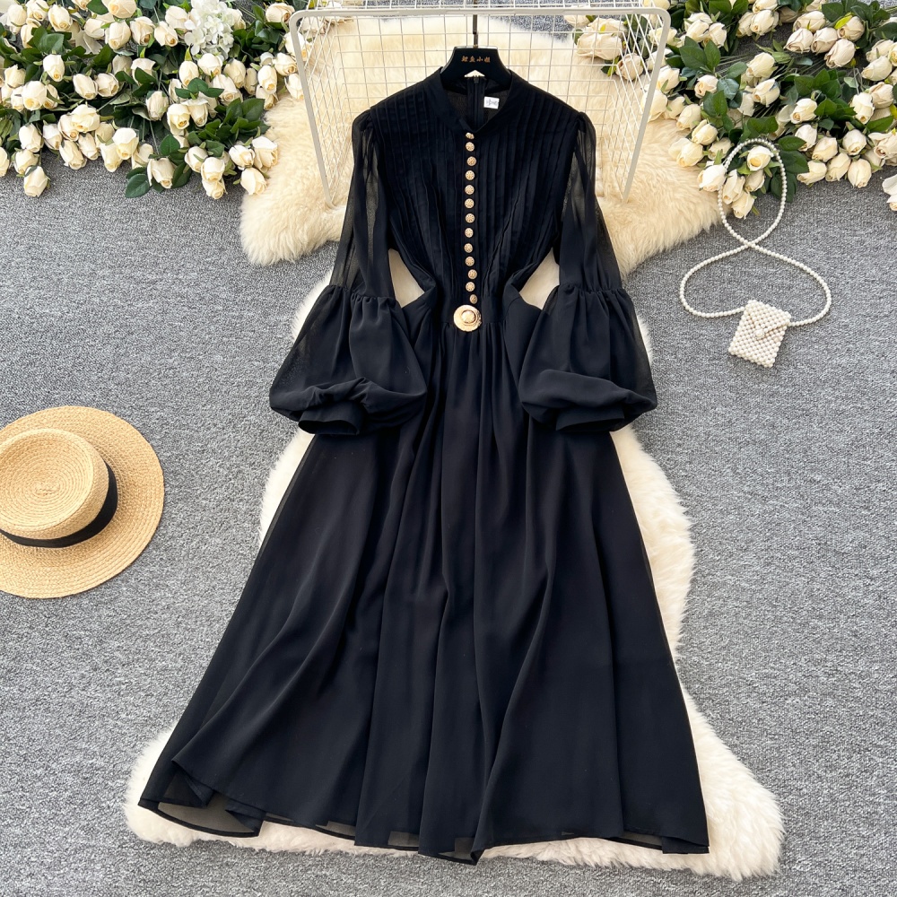 Slim elegant long dress lantern sleeve fashion dress