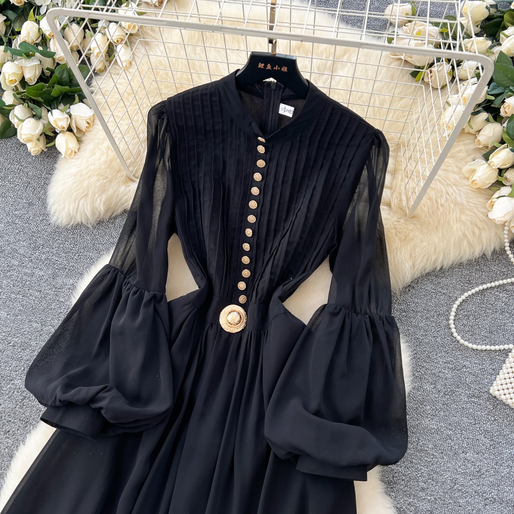 Slim elegant long dress lantern sleeve fashion dress