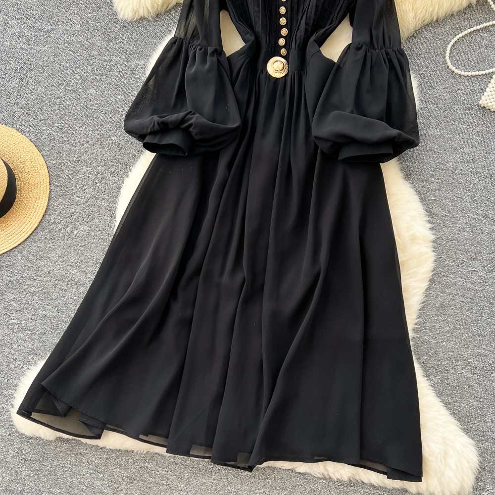 Slim elegant long dress lantern sleeve fashion dress