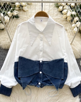 Splice Western style shirt bow unique tops