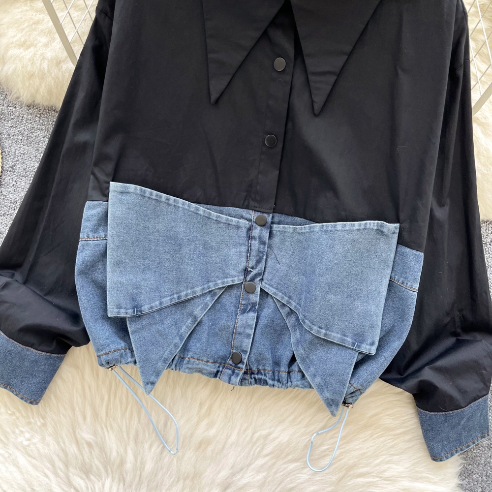 Splice Western style shirt bow unique tops