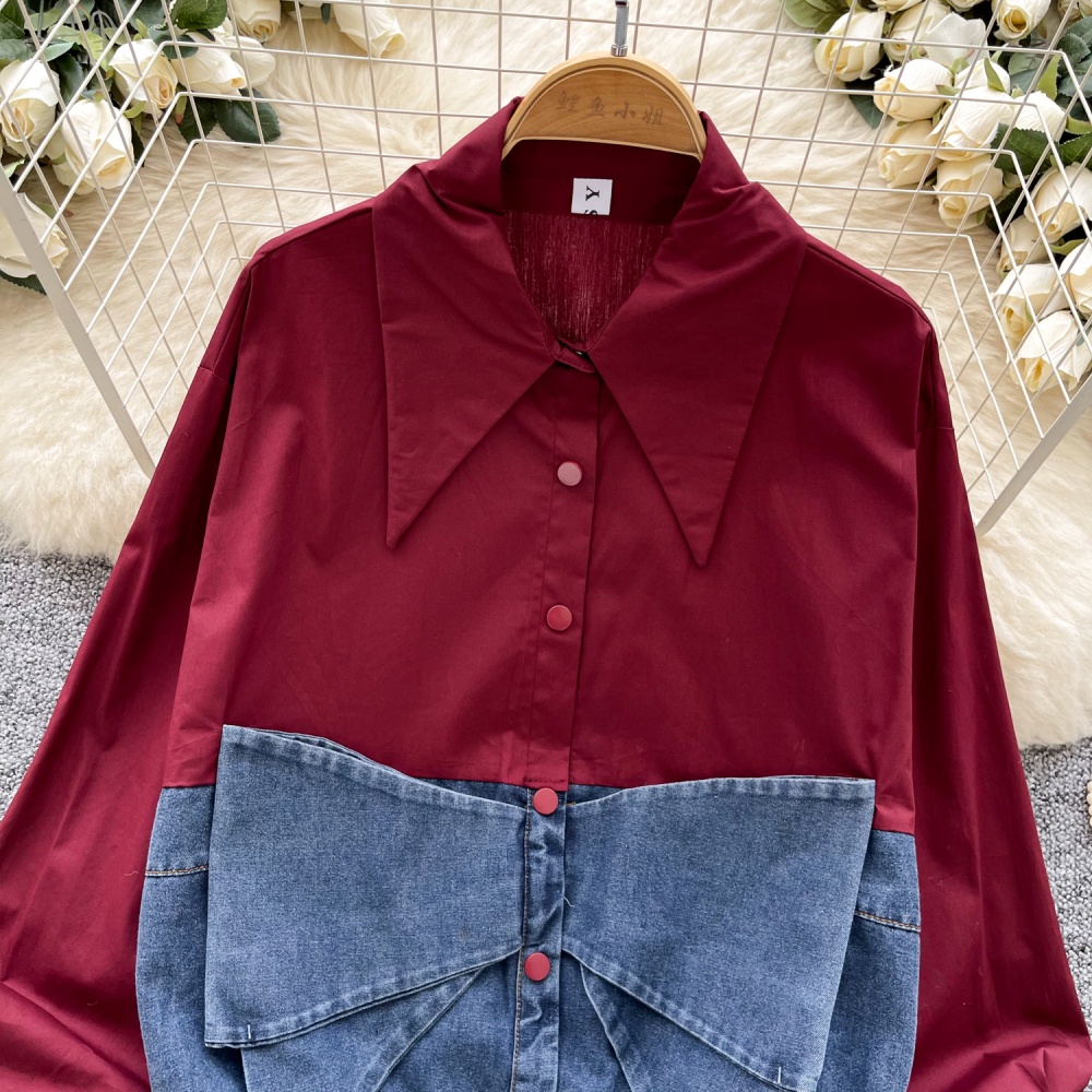 Splice Western style shirt bow unique tops