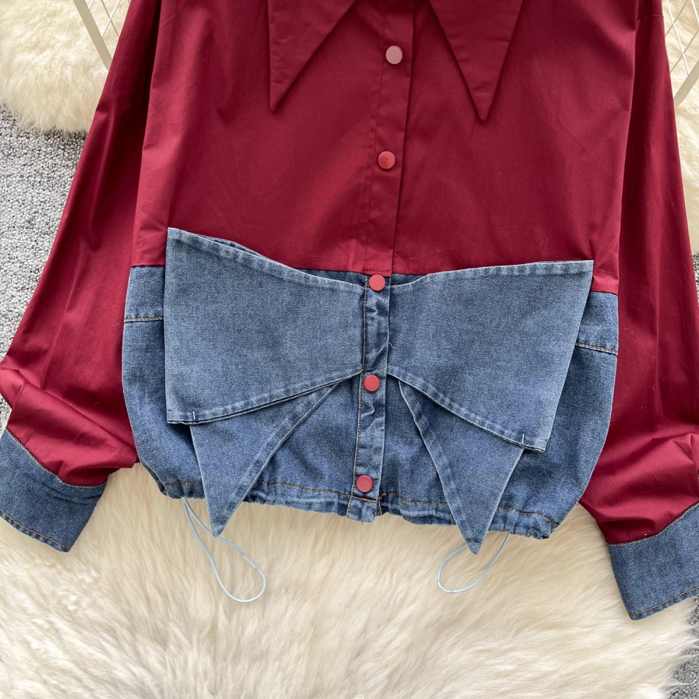 Splice Western style shirt bow unique tops